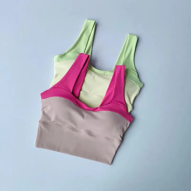 Naked Feel Medium Support Longline Sports Bra - Women's U-back Padded Push Up Yoga Tank Top, Sleeveless Fitness Workout Gym Crop Top