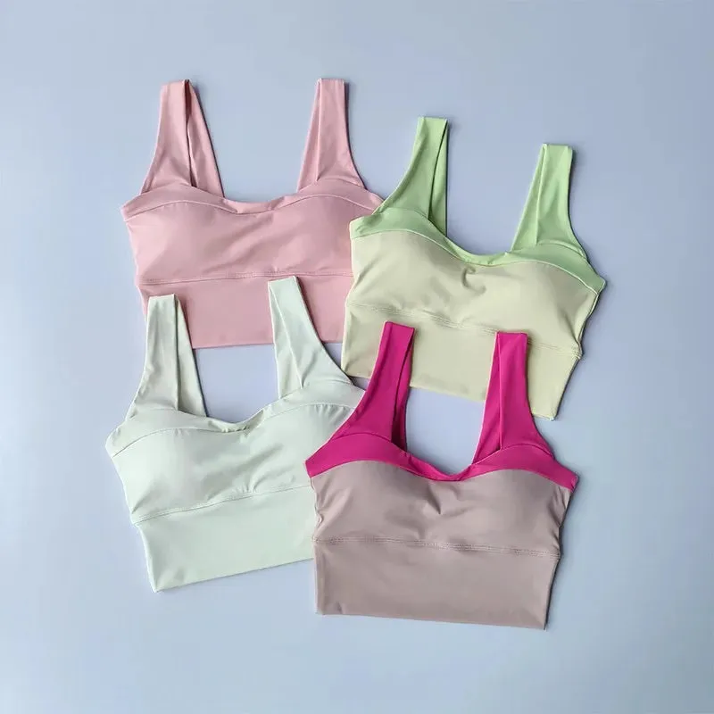 Naked Feel Medium Support Longline Sports Bra - Women's U-back Padded Push Up Yoga Tank Top, Sleeveless Fitness Workout Gym Crop Top