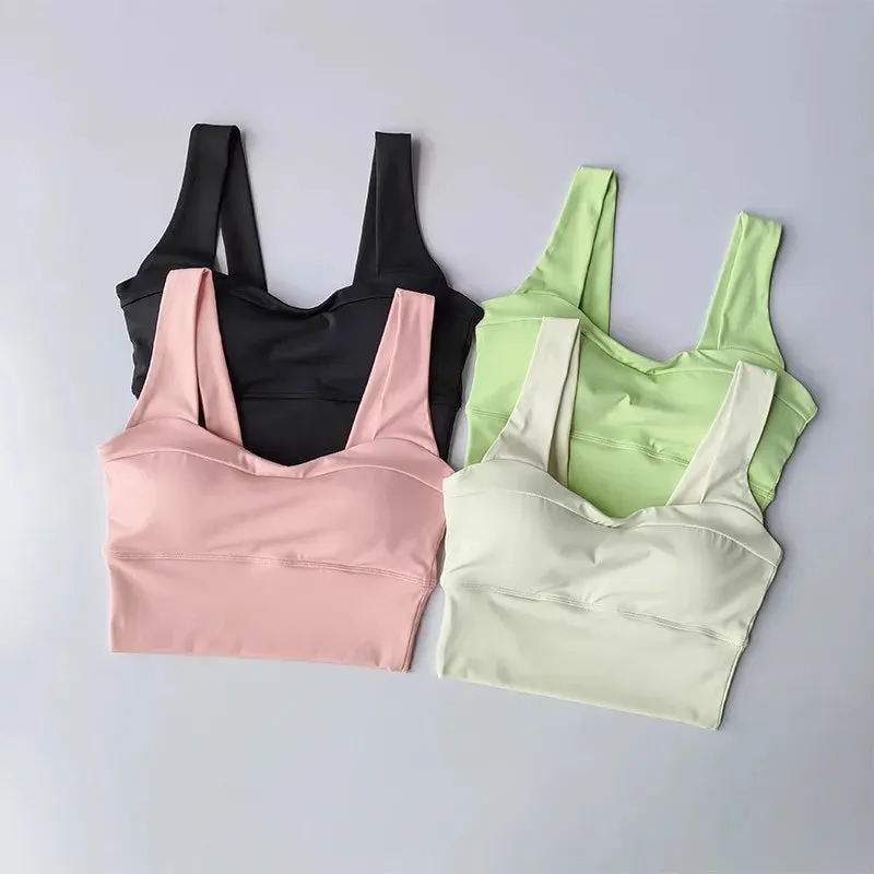 Naked Feel Medium Support Longline Sports Bra - Women's U-back Padded Push Up Yoga Tank Top, Sleeveless Fitness Workout Gym Crop Top