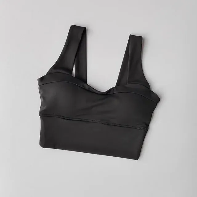 Naked Feel Medium Support Longline Sports Bra - Women's U-back Padded Push Up Yoga Tank Top, Sleeveless Fitness Workout Gym Crop Top