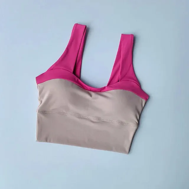Naked Feel Medium Support Longline Sports Bra - Women's U-back Padded Push Up Yoga Tank Top, Sleeveless Fitness Workout Gym Crop Top