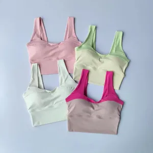 Naked Feel Medium Support Longline Sports Bra - Women's U-back Padded Push Up Yoga Tank Top, Sleeveless Fitness Workout Gym Crop Top