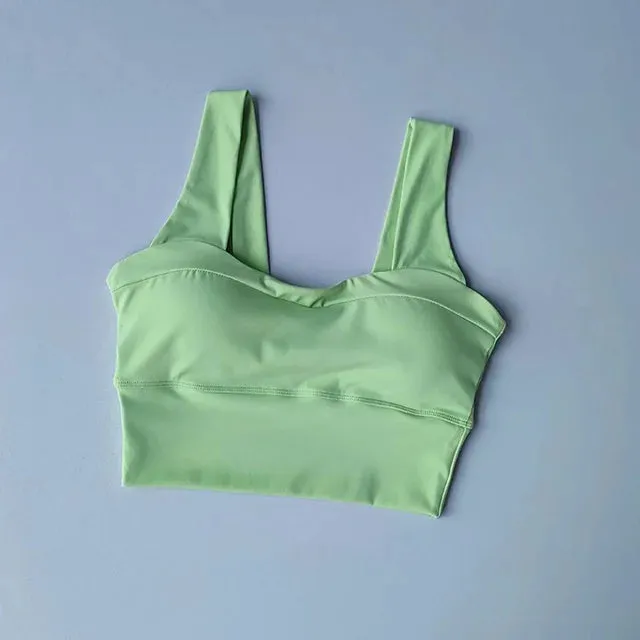 Naked Feel Medium Support Longline Sports Bra - Women's U-back Padded Push Up Yoga Tank Top, Sleeveless Fitness Workout Gym Crop Top