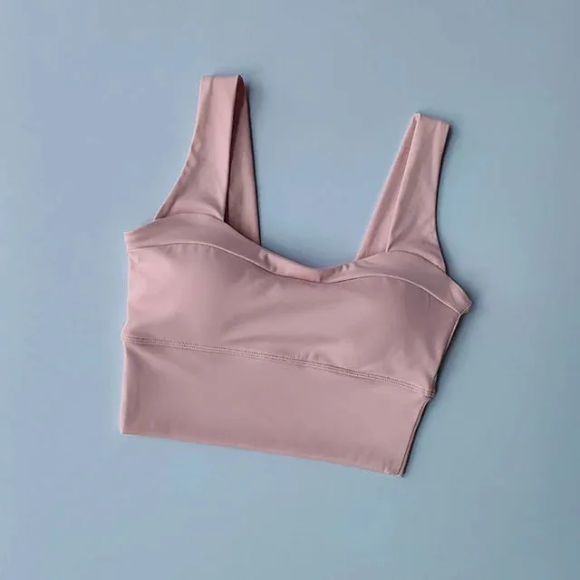 Naked Feel Medium Support Longline Sports Bra - Women's U-back Padded Push Up Yoga Tank Top, Sleeveless Fitness Workout Gym Crop Top