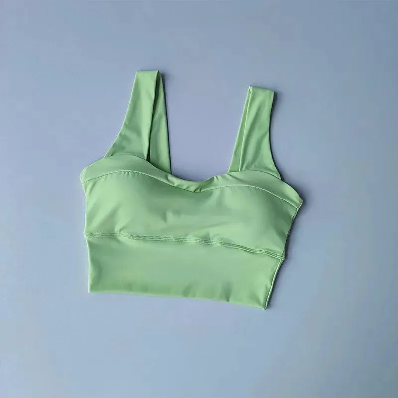Naked Feel Medium Support Longline Sports Bra - Women's U-back Padded Push Up Yoga Tank Top, Sleeveless Fitness Workout Gym Crop Top