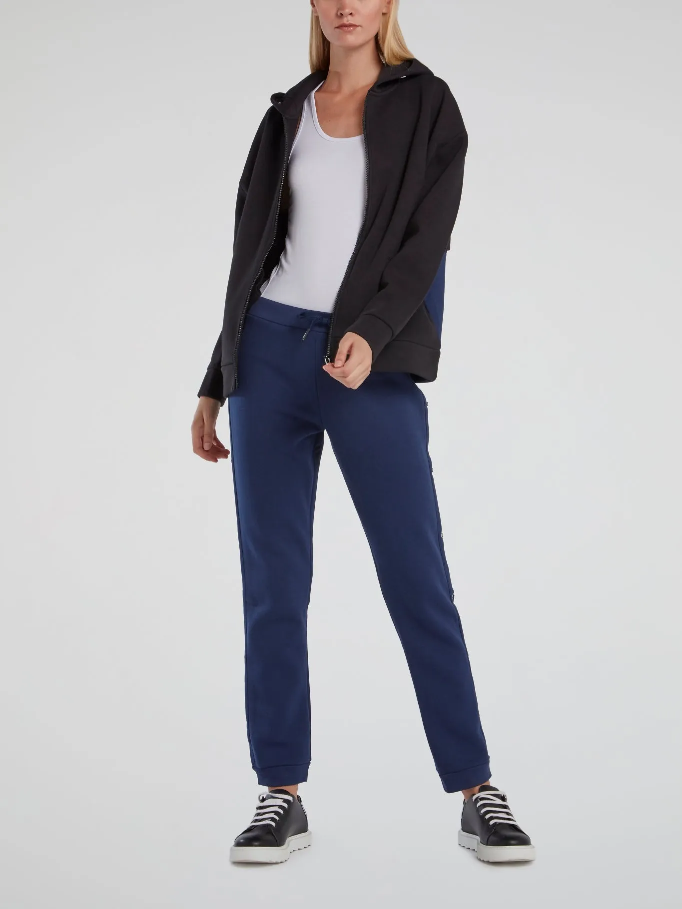 Navy Side Button Track Pants