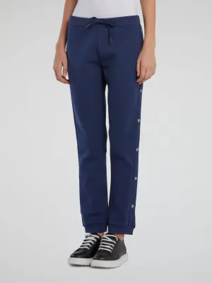 Navy Side Button Track Pants