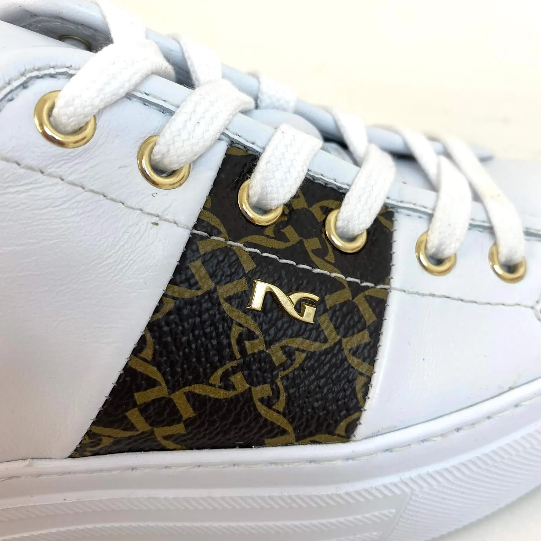 NeroGiardini White Leather Studded Sneakers