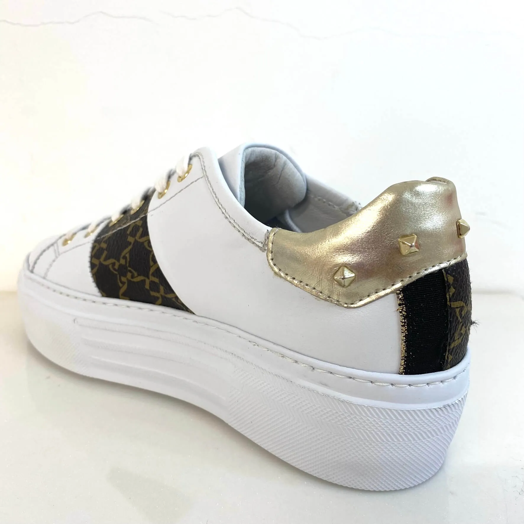 NeroGiardini White Leather Studded Sneakers