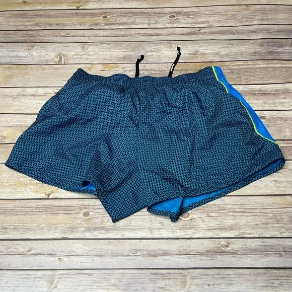Nike Medium Blue and Neon Green Dri-Fit Activewear Running Shorts