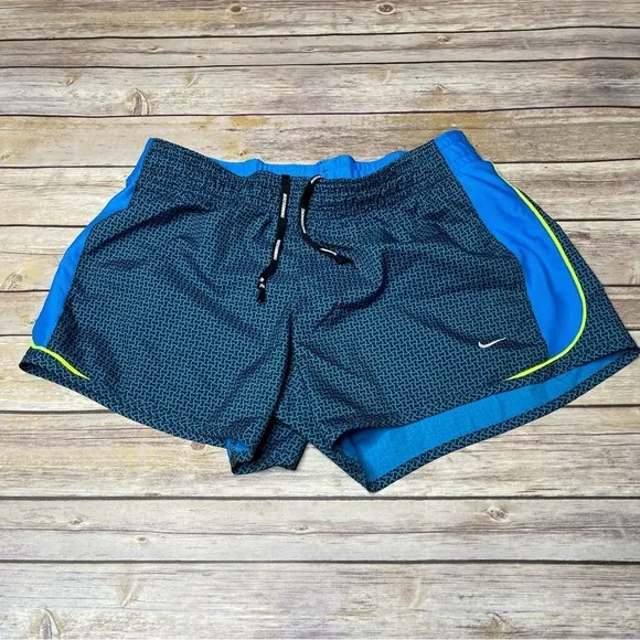 Nike Medium Blue and Neon Green Dri-Fit Activewear Running Shorts