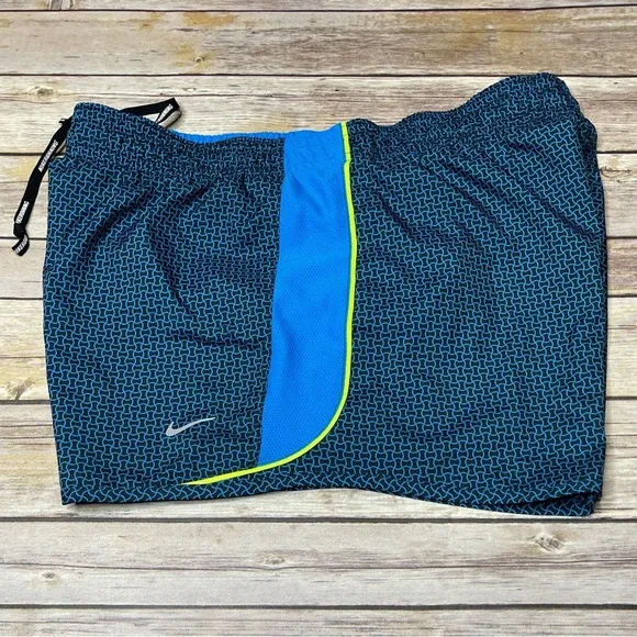 Nike Medium Blue and Neon Green Dri-Fit Activewear Running Shorts
