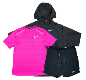 Nike Miler T-Shirt - Windrunner - Flex Stride Shorts Outfit - Hot Pink/Black/Black