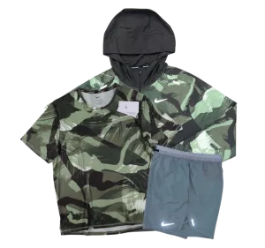 Nike Miler T-Shirt - Windrunner - Flex Stride Shorts Outfit - Oil Green Camo/Smoke Grey
