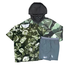 Nike Miler T-Shirt - Windrunner - Flex Stride Shorts Outfit - Oil Green/Green/Smoke Grey
