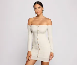 Off The Shoulder Charming Button Down Mini Dress