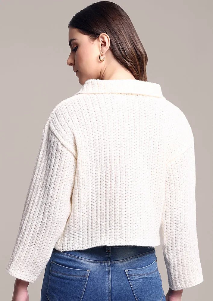 Off-White Loose Sweater with Chain Collar