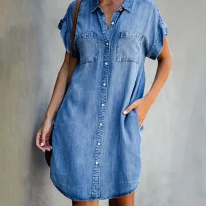 Olive | Elegant Denim Dress with Tummy Cover
