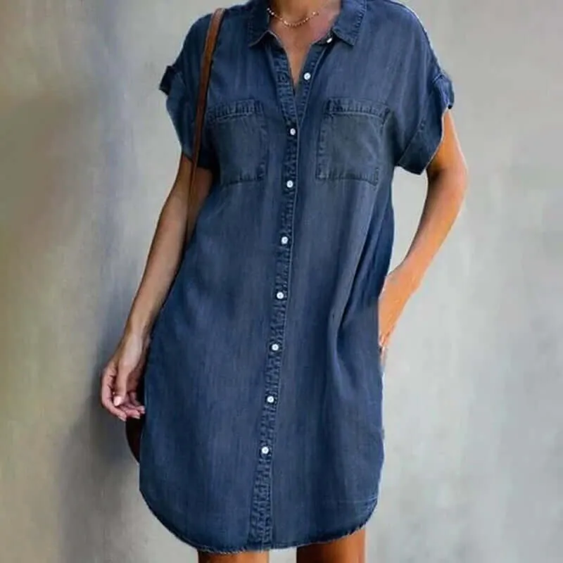 Olive | Elegant Denim Dress with Tummy Cover