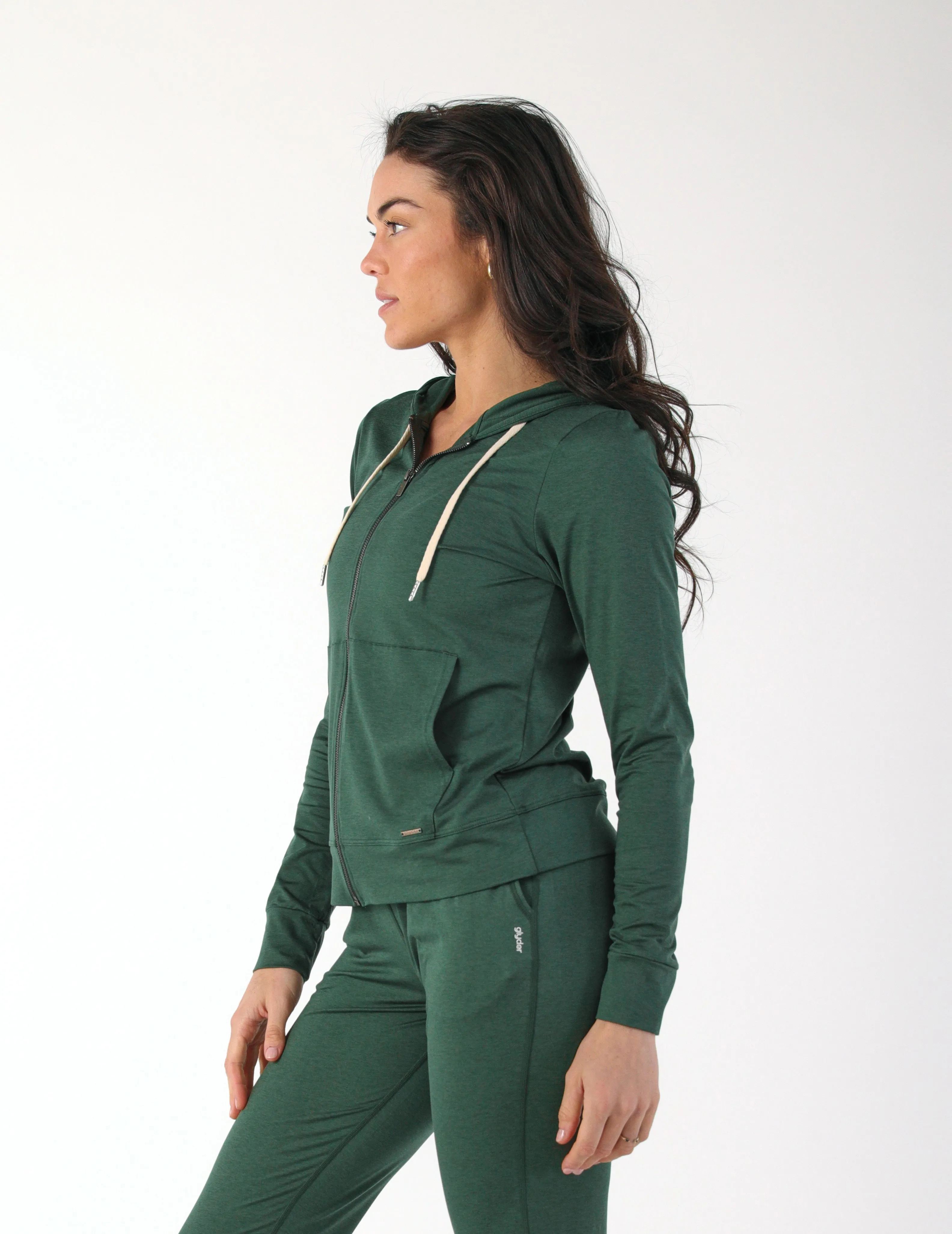 On The Go Lightweight Zip Up Hoodie: Forest Marble