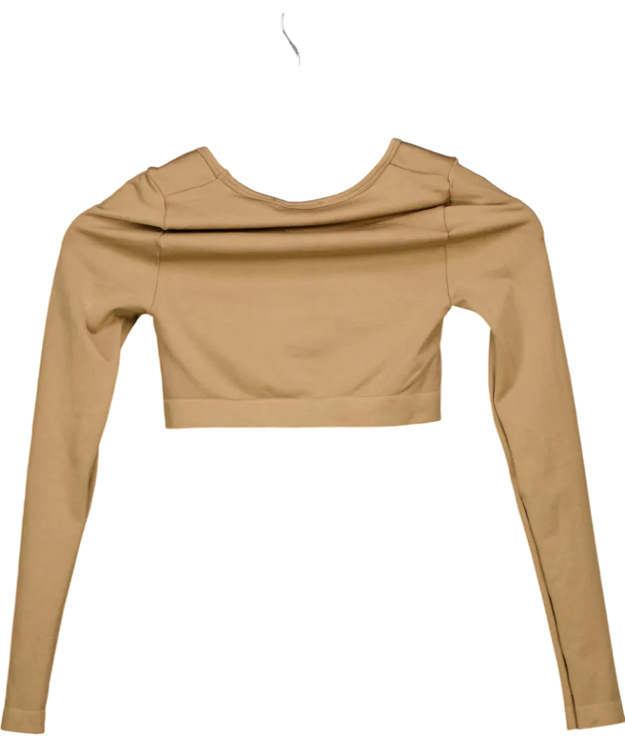 Oner Active Brown Effortless Long Sleeve Crop Top With Square Neck UK S