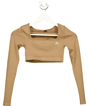 Oner Active Brown Effortless Long Sleeve Crop Top With Square Neck UK S