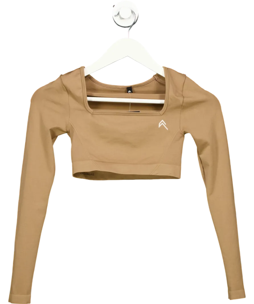 Oner Active Brown Effortless Long Sleeve Crop Top With Square Neck UK S