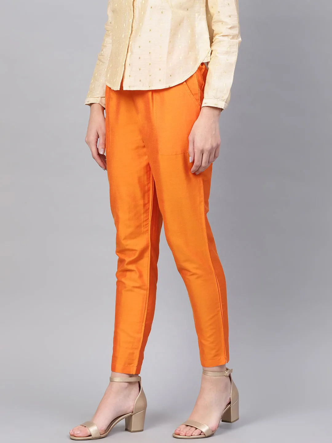Orange Solid Chanderi Pant