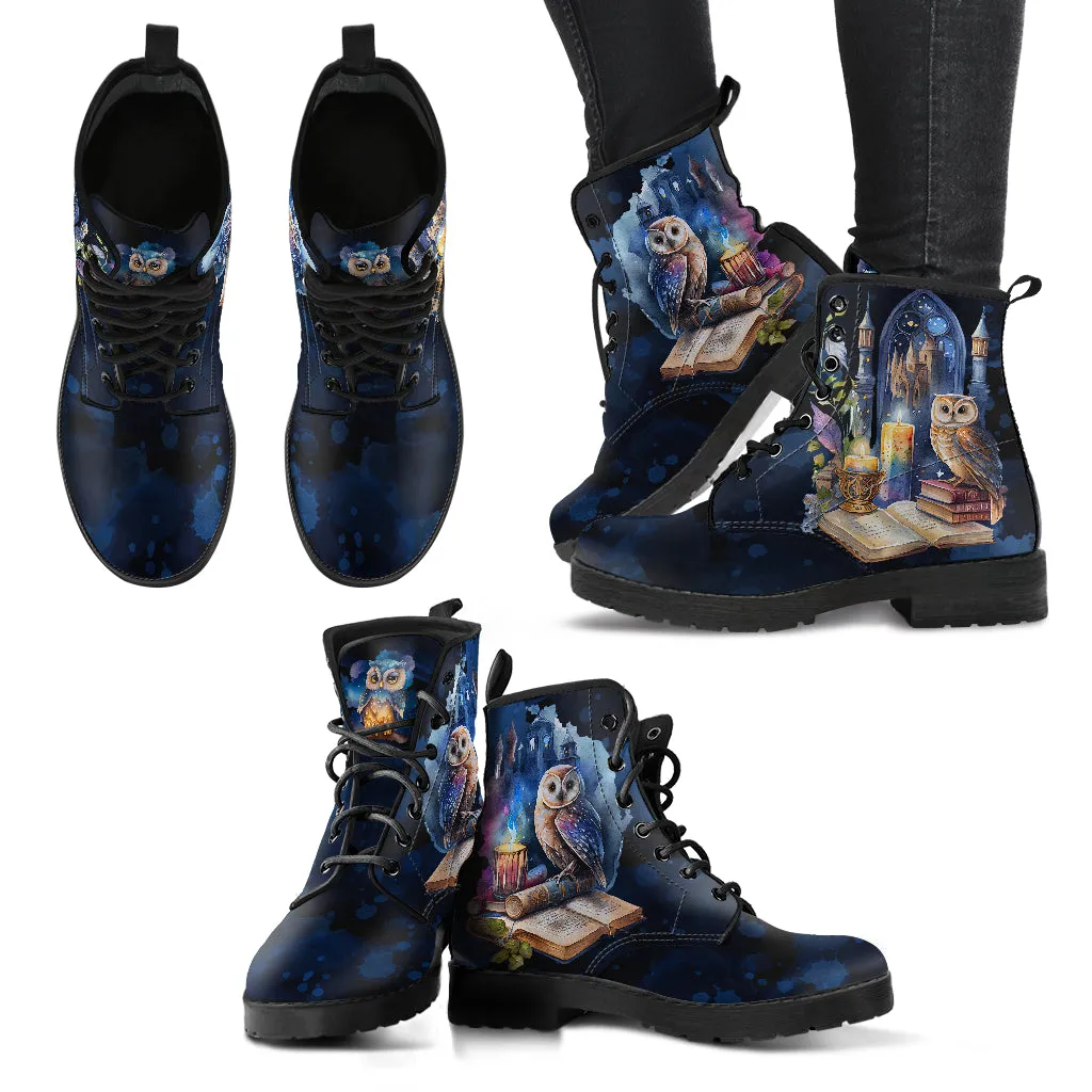Owls & Books Watercolor Ankle Boots