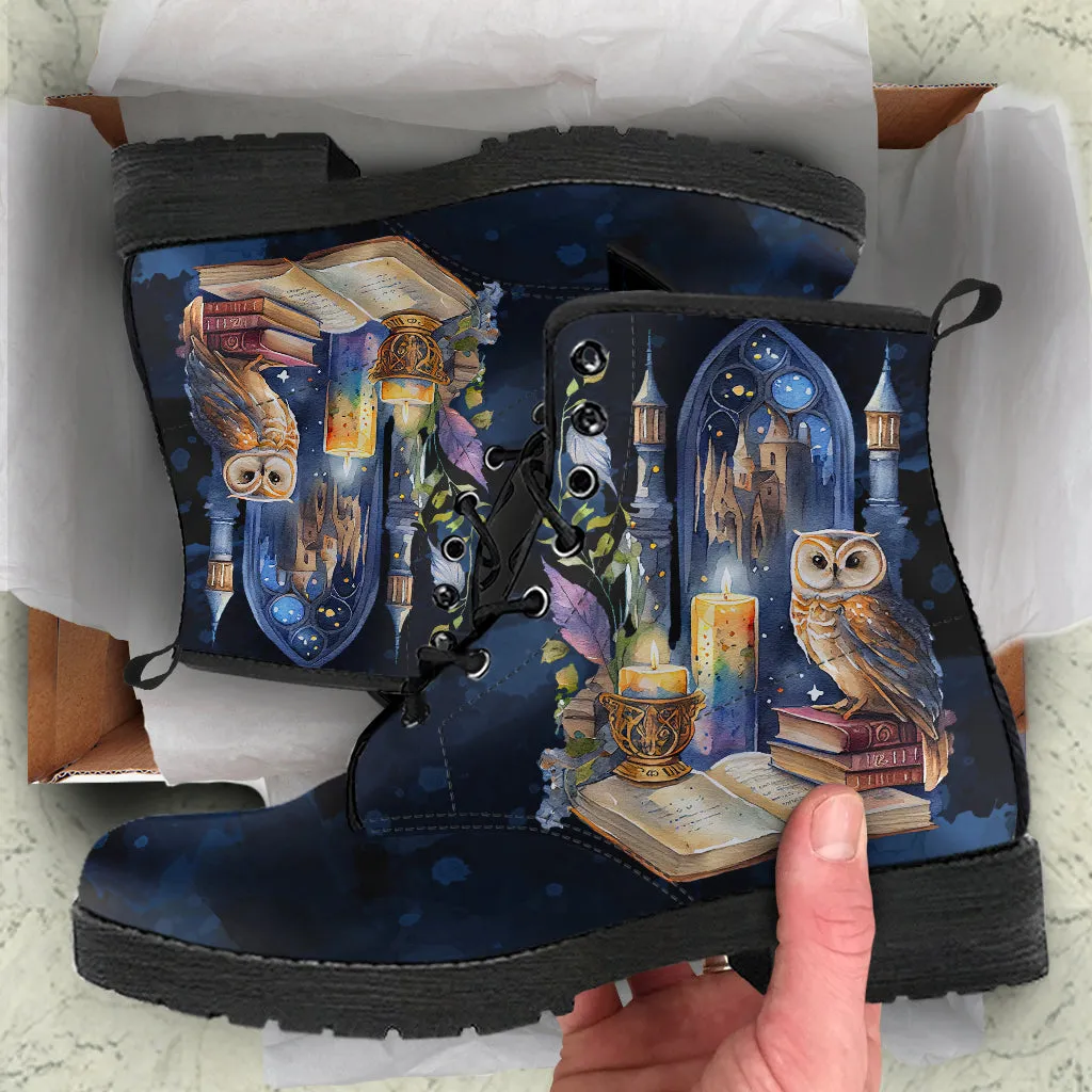 Owls & Books Watercolor Ankle Boots