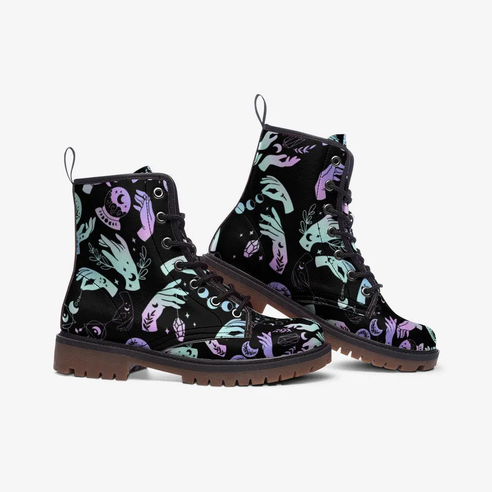 Pastel Witch Symbols Rainbow Vegan Leather Unisex Boots