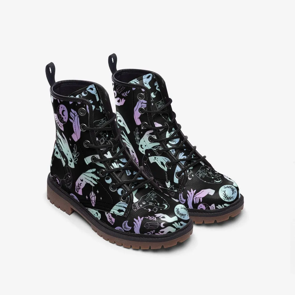 Pastel Witch Symbols Rainbow Vegan Leather Unisex Boots