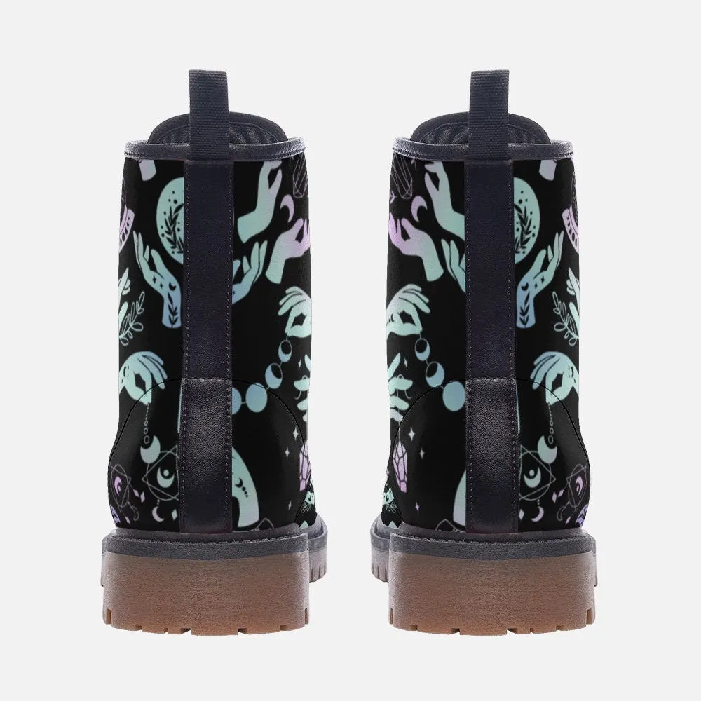 Pastel Witch Symbols Rainbow Vegan Leather Unisex Boots