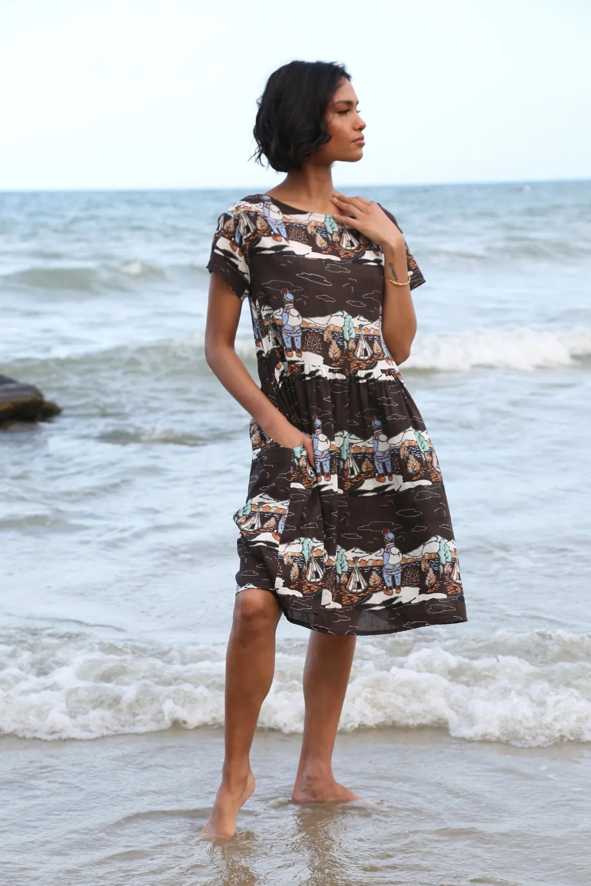 Pathfinder Drop Waist Dress in Seersucker
