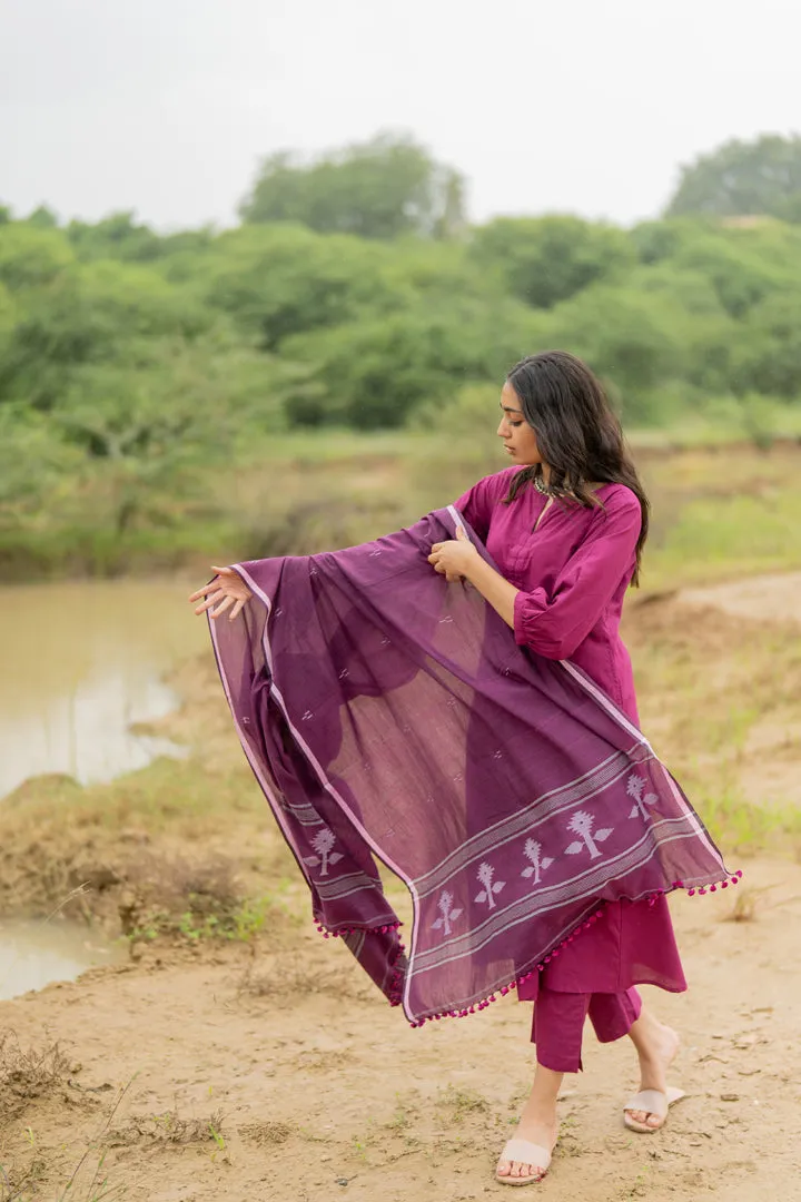 Purple Dusk Kurta Set with tonal dupatta