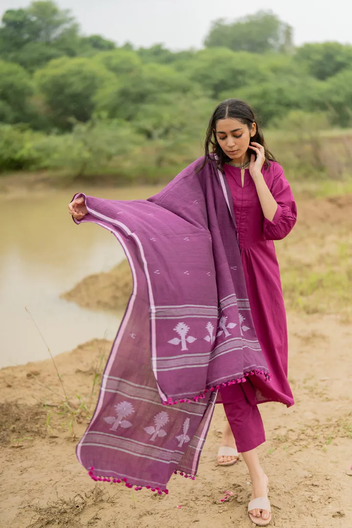Purple Dusk Kurta Set with tonal dupatta