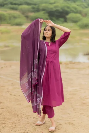Purple Dusk Kurta Set with tonal dupatta