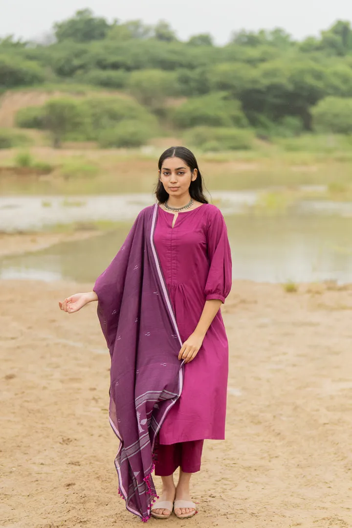 Purple Dusk Kurta Set with tonal dupatta