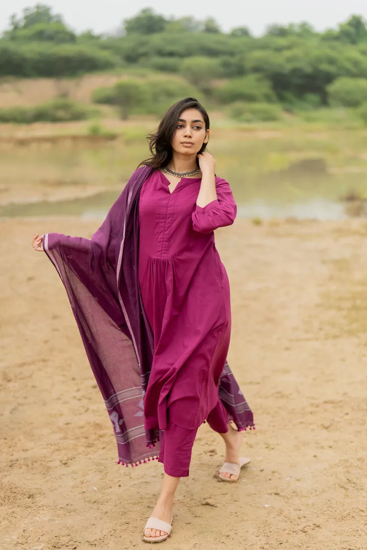 Purple Dusk Kurta Set with tonal dupatta