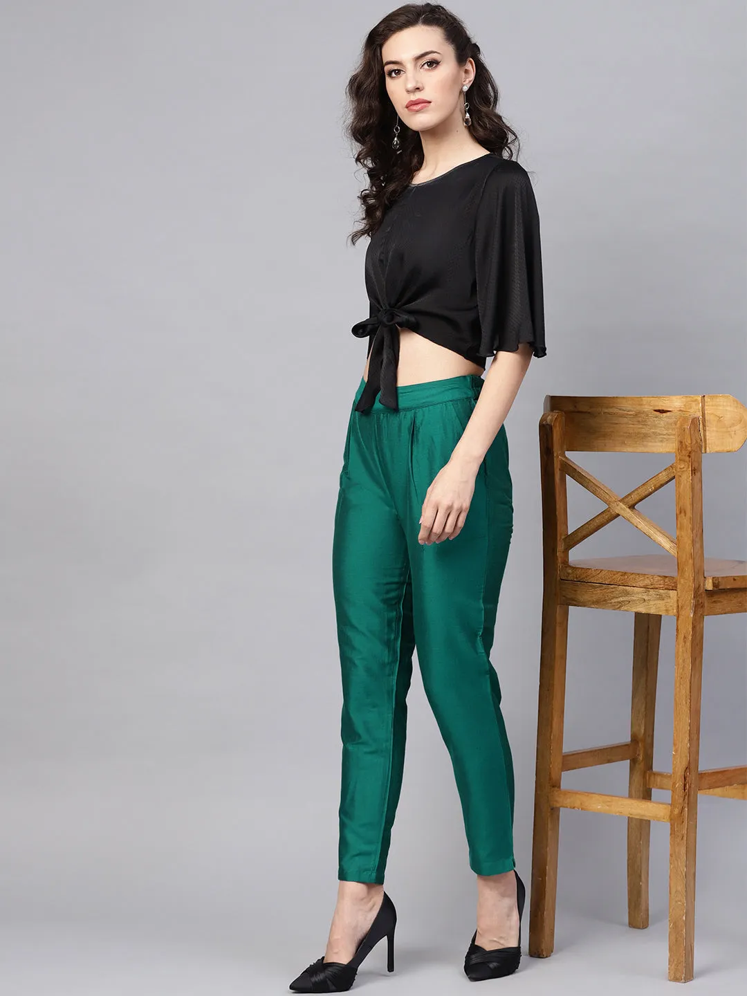 Rama Green Solid Chanderi Pant