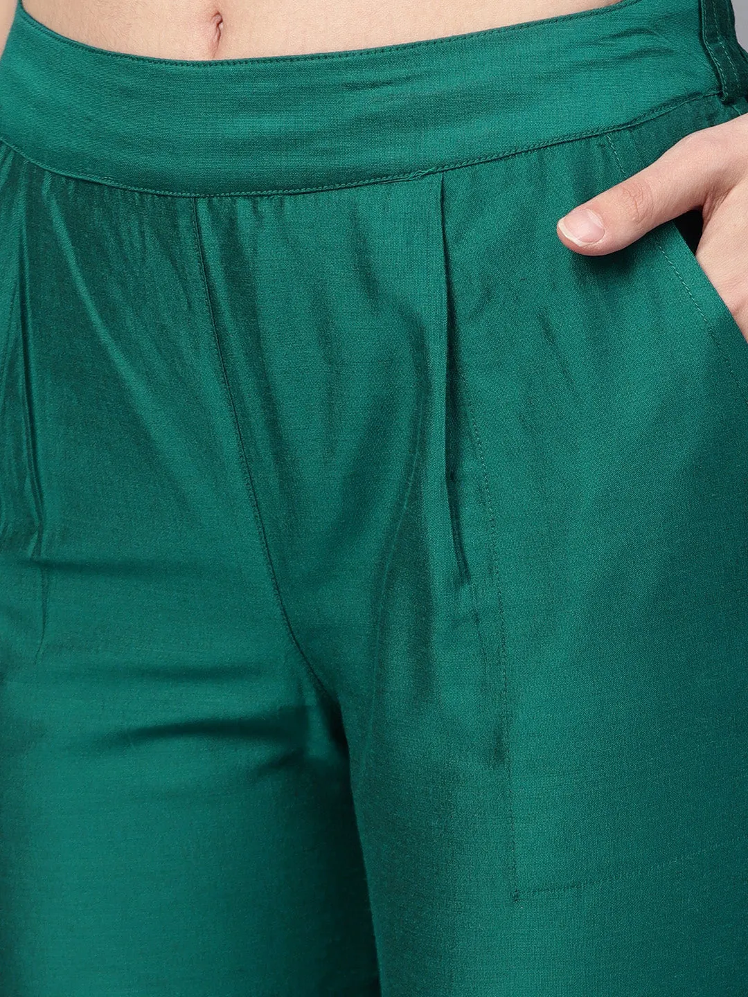Rama Green Solid Chanderi Pant