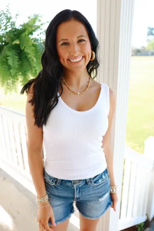 Ribbed Seamless Bra Padded V-Neck Tank Top "White"