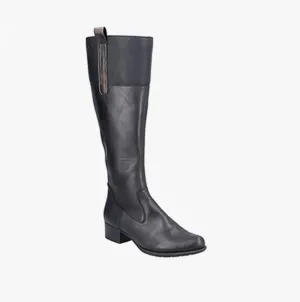 Rieker 78690-00 Womens Knee High Leather Boots Black