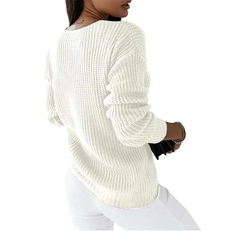 Rise V-Neck Cable Knit Long Sleeve Sweater