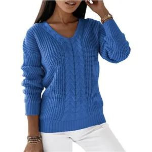 Rise V-Neck Cable Knit Long Sleeve Sweater