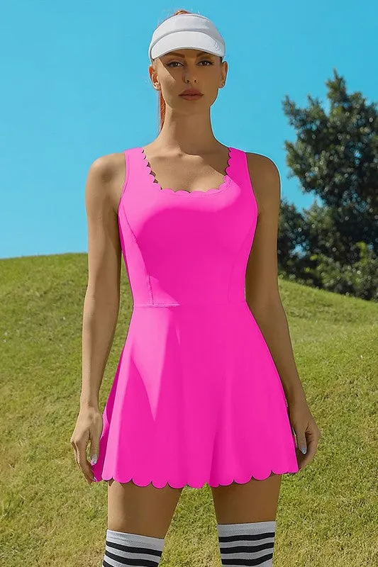 Scalloped Hem Active Dress Set