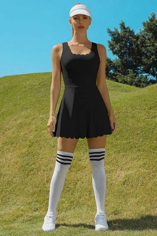 Scalloped Hem Active Dress Set