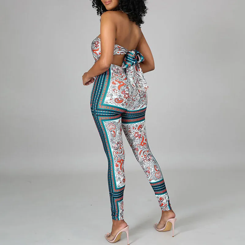 Scarf Pattern Print Tube Top & Pants Set