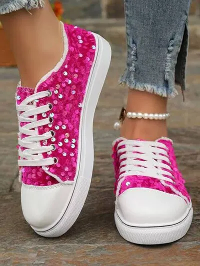 Sequin platte sneakers met ronde neus
