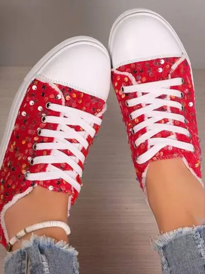 Sequin platte sneakers met ronde neus